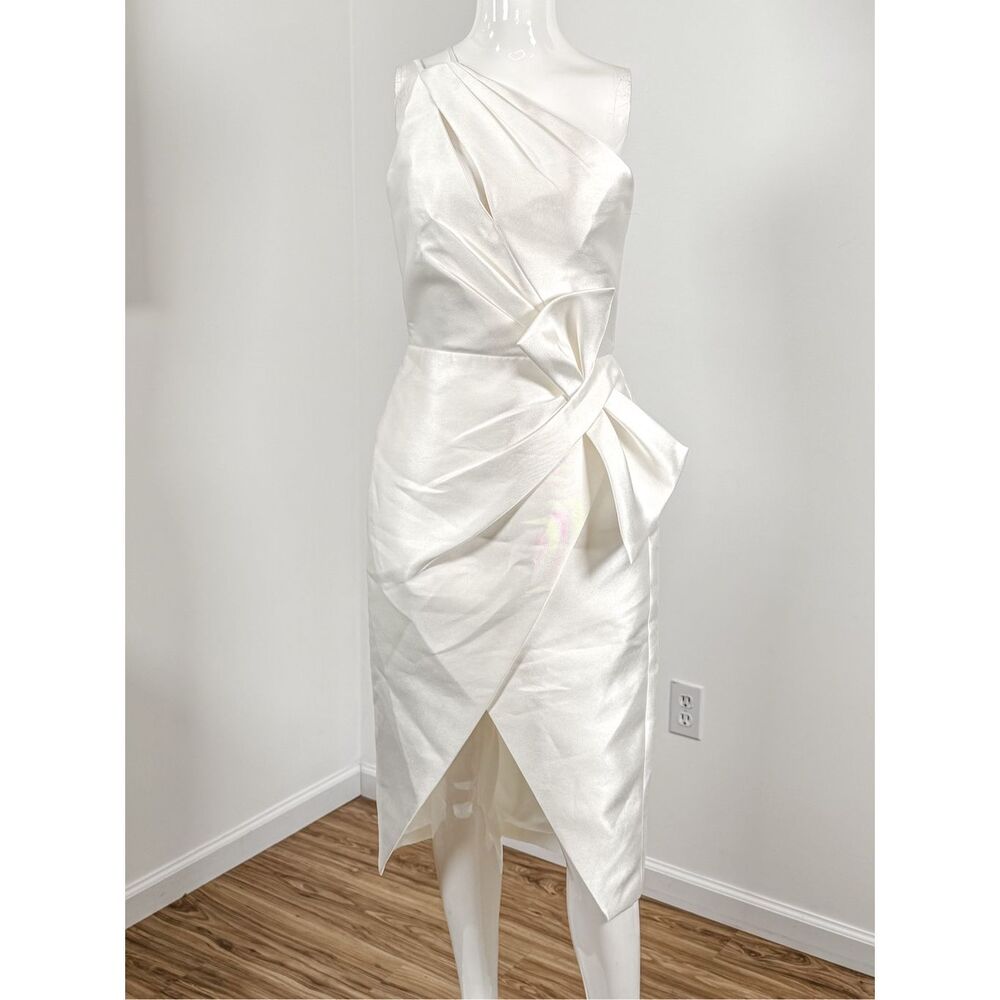 Amsale Asymmetric Satin One-Shoulder Midi-Dress size 6 - Picture 6 of 13